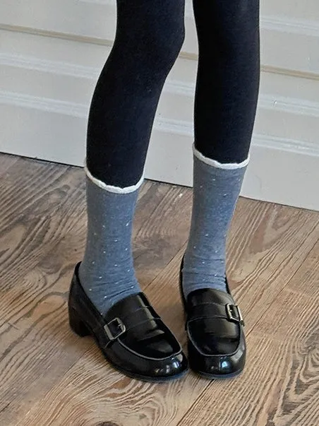 Polka-dot Pattern Ruffled Cuff Calf Socks