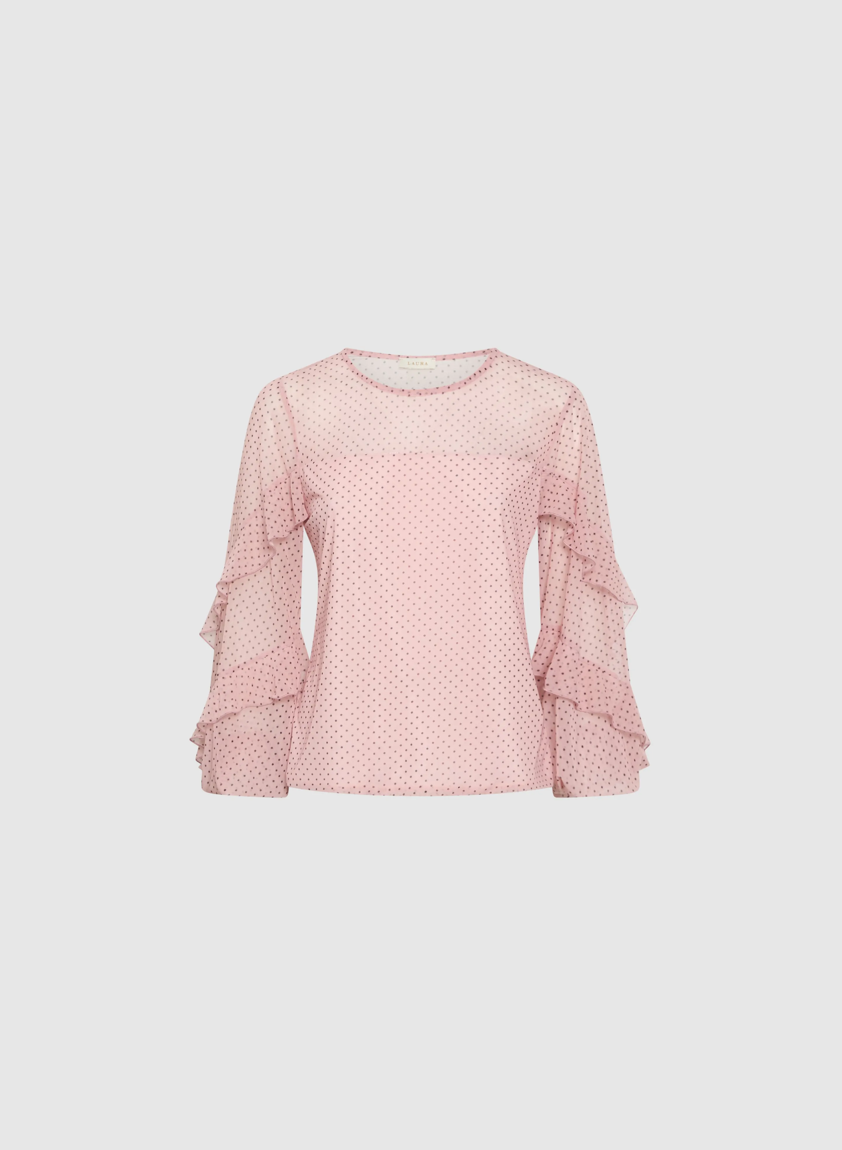 Polka Dot Ruffled Mesh Sleeves Top