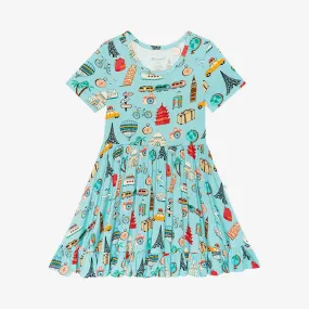 Posh Peanut Around the World Short Sleeve Ruffled Twirl Dress