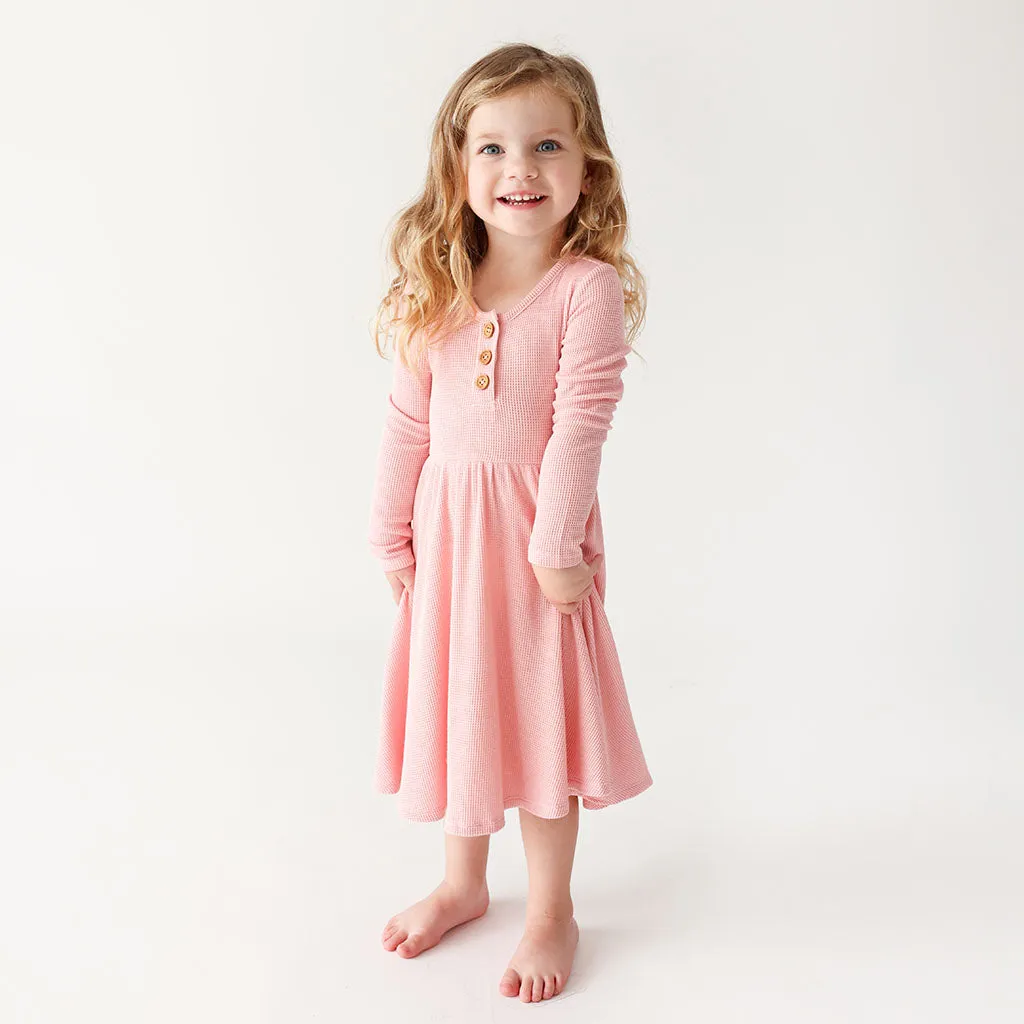 Posh Peanut Fall Rose Waffle L/S Henley Twirl Dress