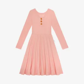 Posh Peanut Fall Rose Waffle L/S Henley Twirl Dress