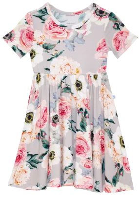 Posh Peanut French Gray S/S Ruffled Capsleeve Twirl Dress