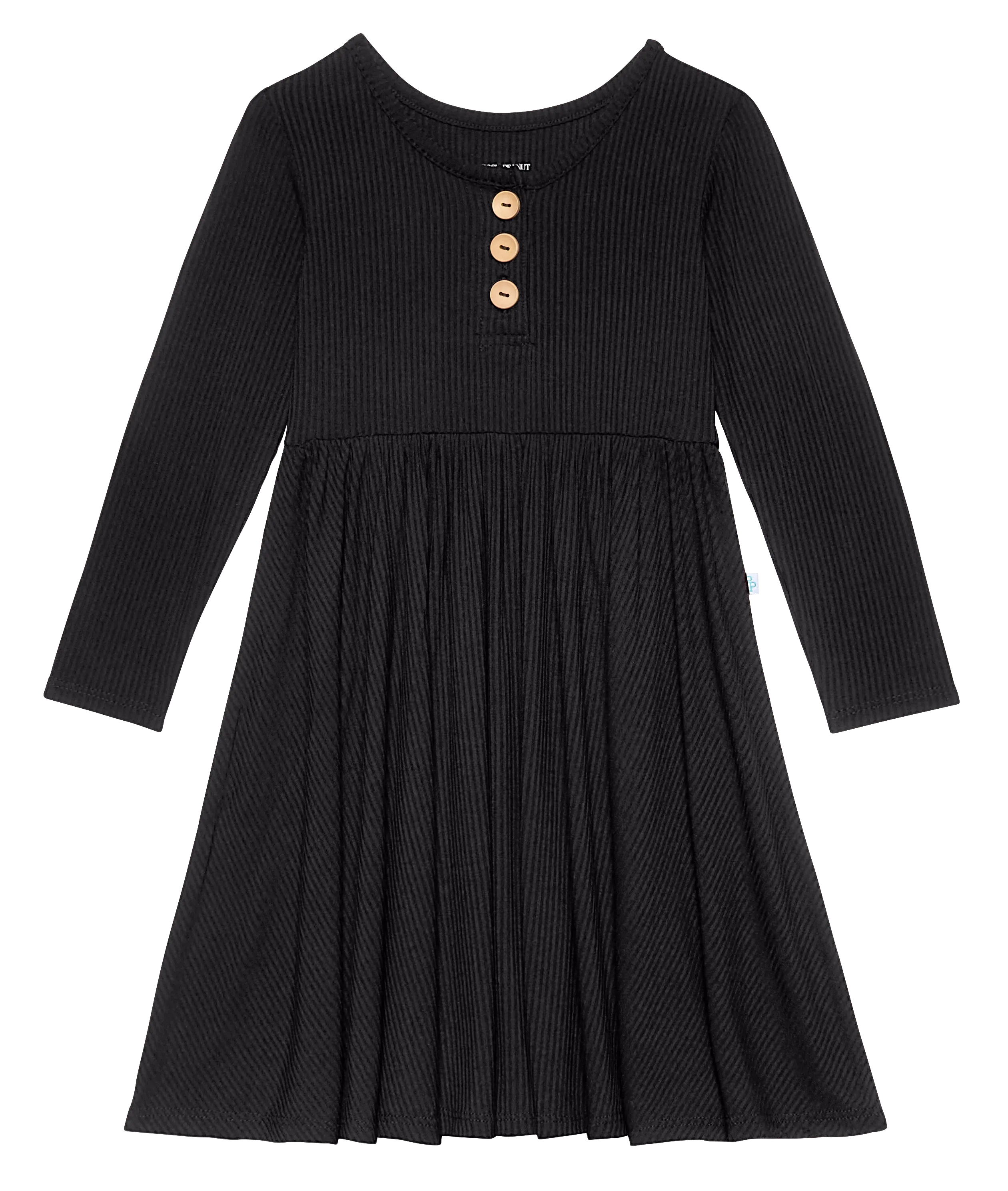 Posh Peanut Solid Ribbed Black L/S Twirl Dress