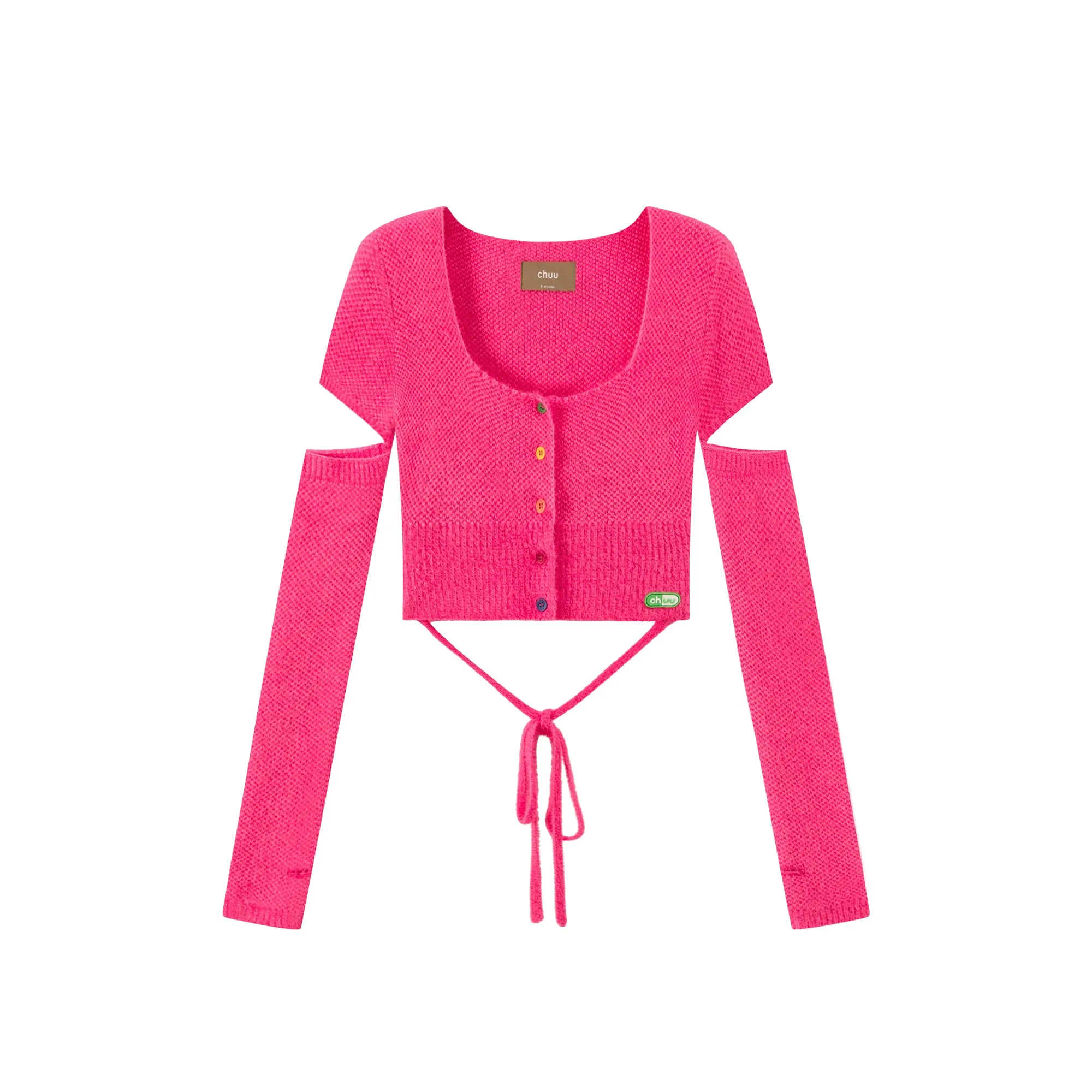 Rainbow Button Cutout Long Sleeves Knit Top