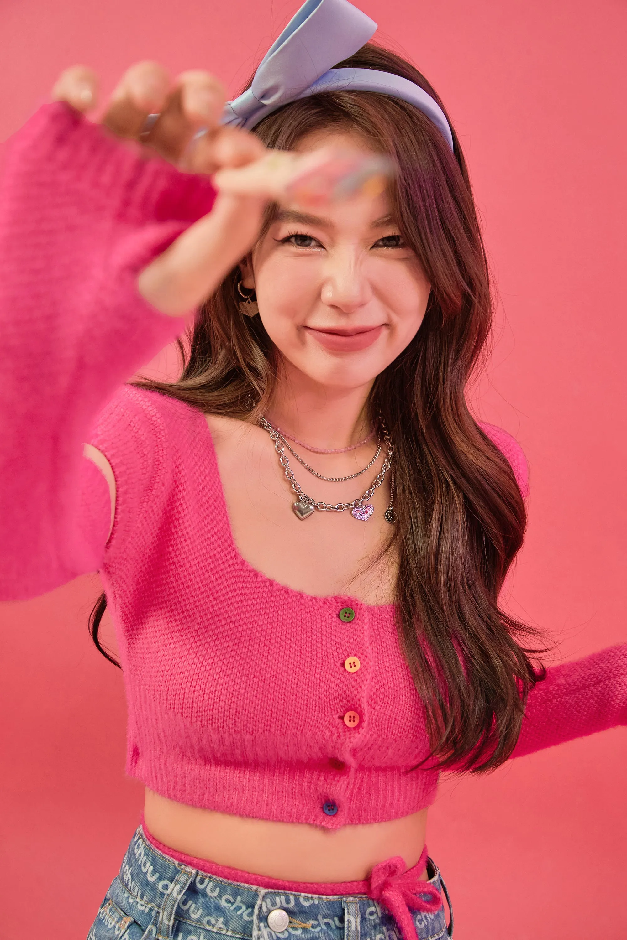 Rainbow Button Cutout Long Sleeves Knit Top