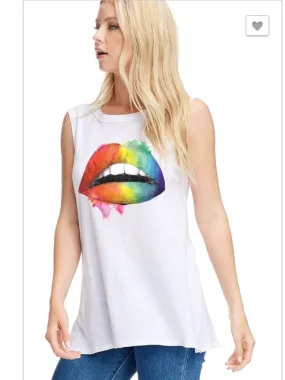 RAINBOW LIPS GRAPHIC TOP - OFF WHITE 💋