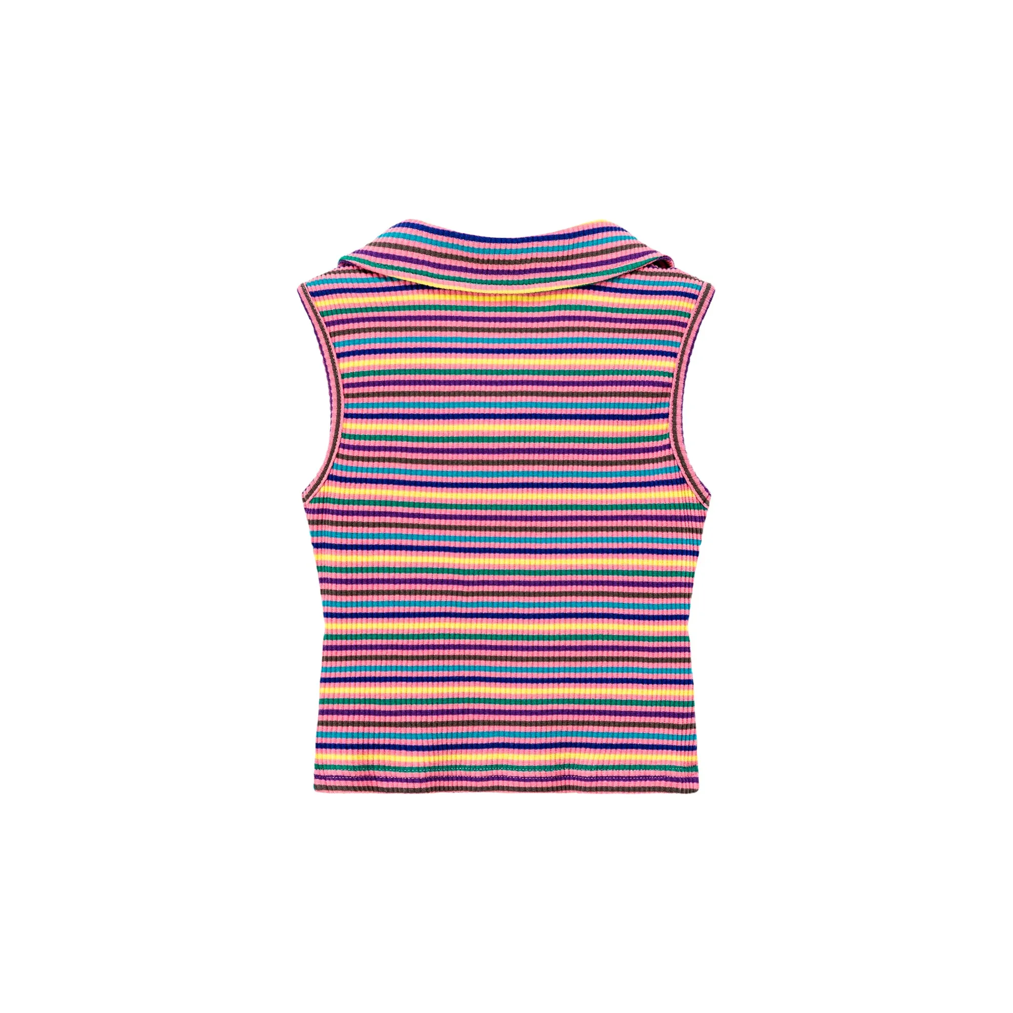 Rainbow Polo Neck Slim Crop Sleeveless Top