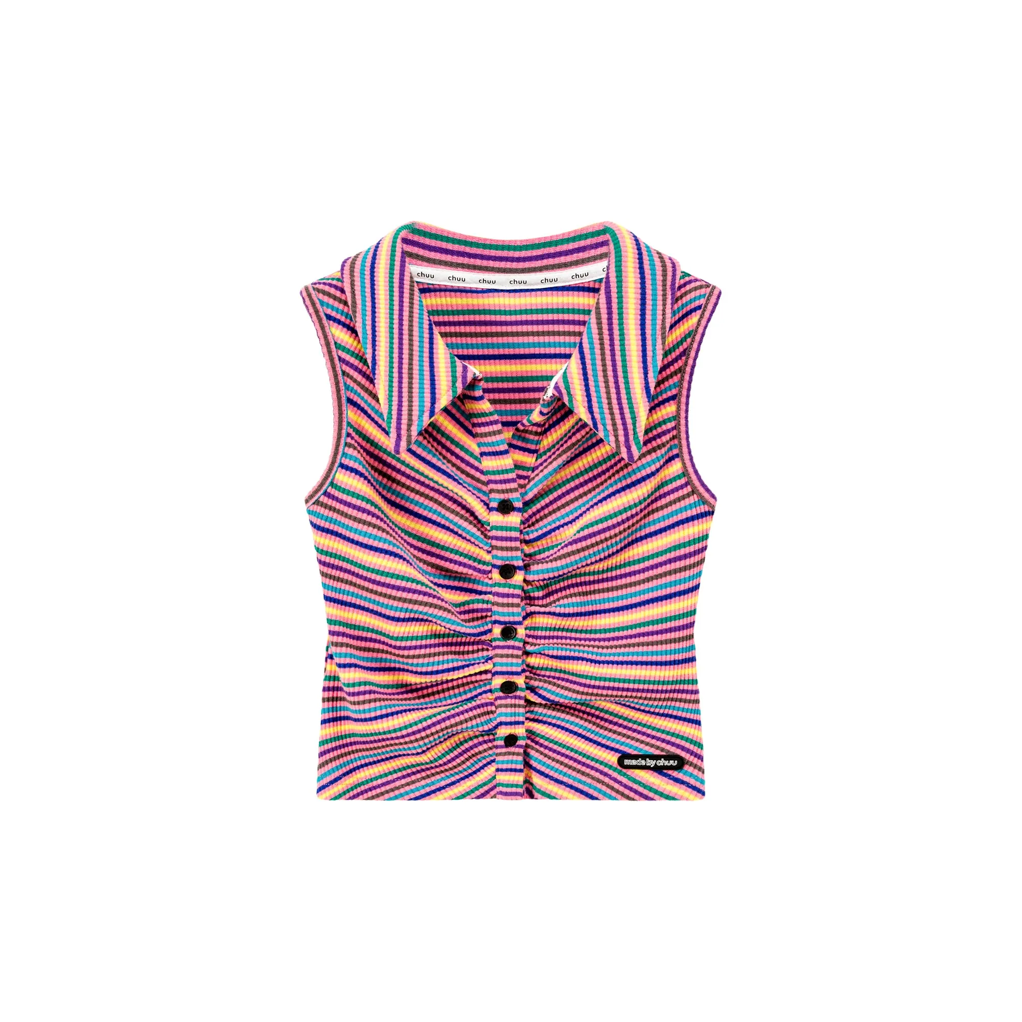 Rainbow Polo Neck Slim Crop Sleeveless Top