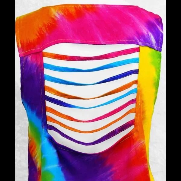 Rainbow Spiral Tie-Dye Shred Top
