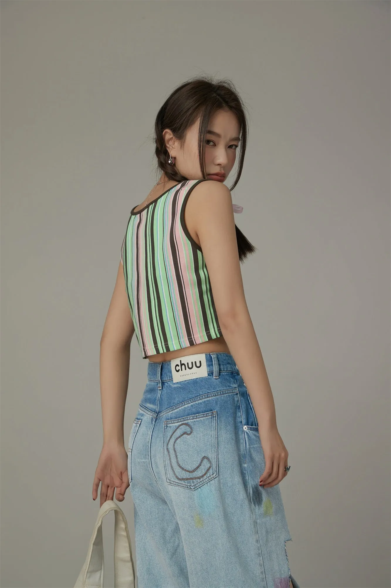 Rainbow Stripes Contrast Sleeveless Top