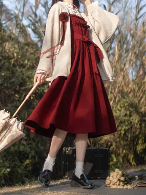 Rose Weave Suspender   Innershirt Feather   White Dress Poem Corsage   Red Ruffle Ruffle Retro Rose Jacket