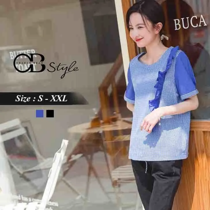 RUFFLE CHECKED A-LINE TOPS