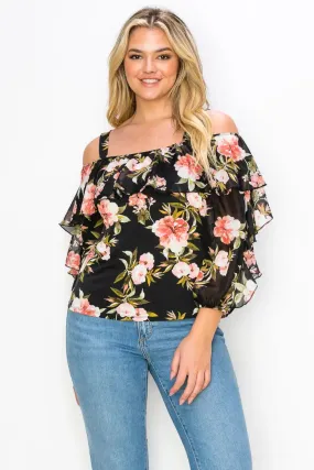 Ruffle Cold Shoulder Mix Media