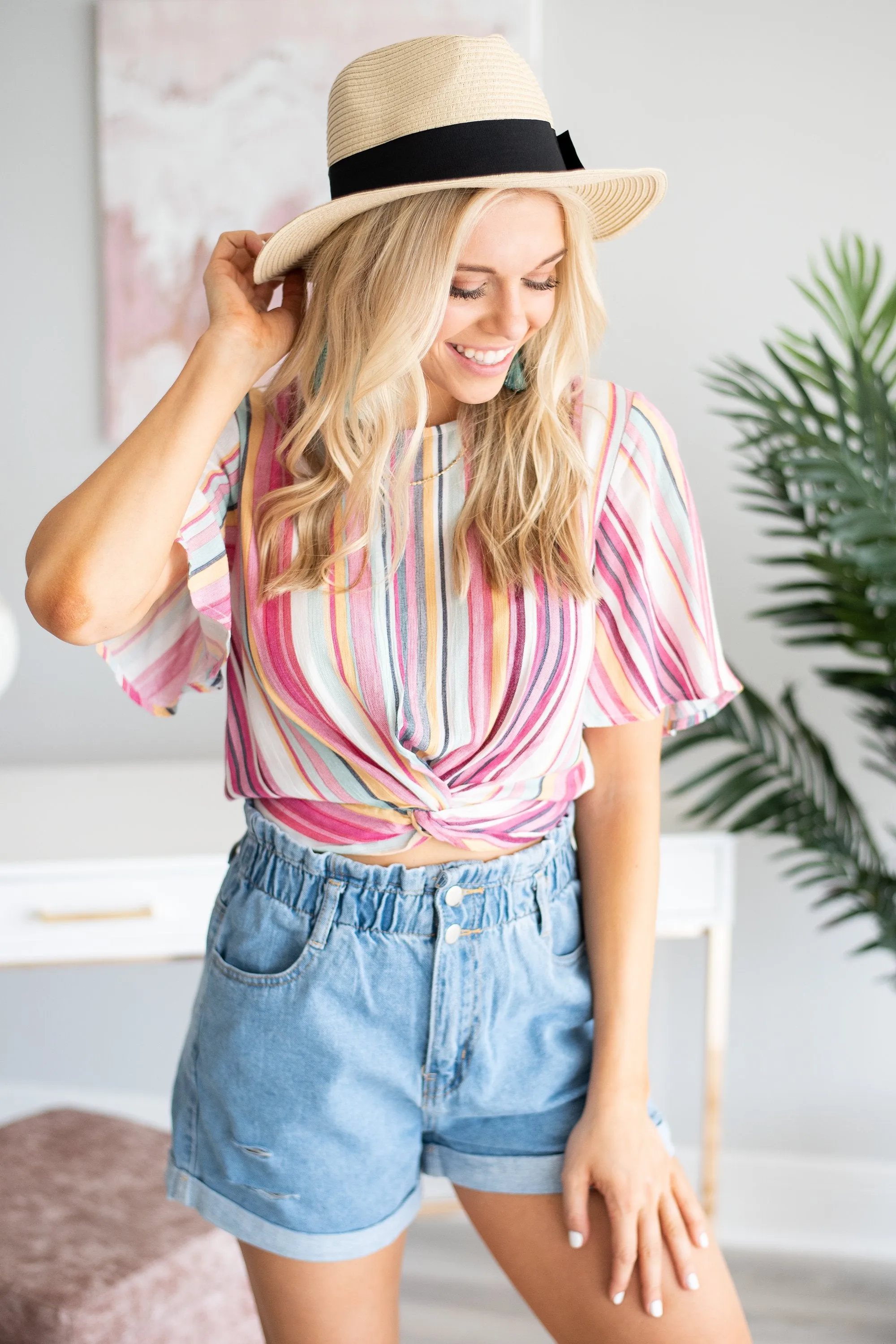 Shine So Bright Pink Striped Top