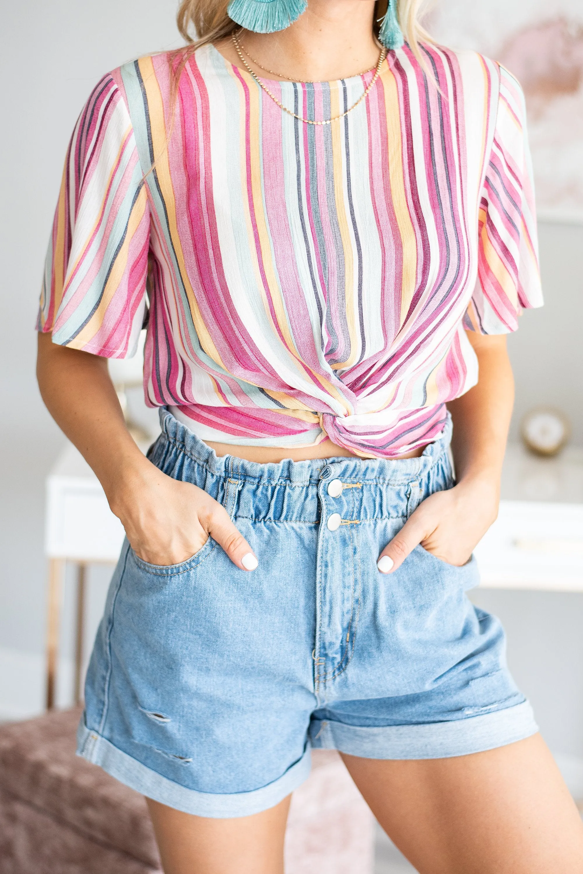 Shine So Bright Pink Striped Top