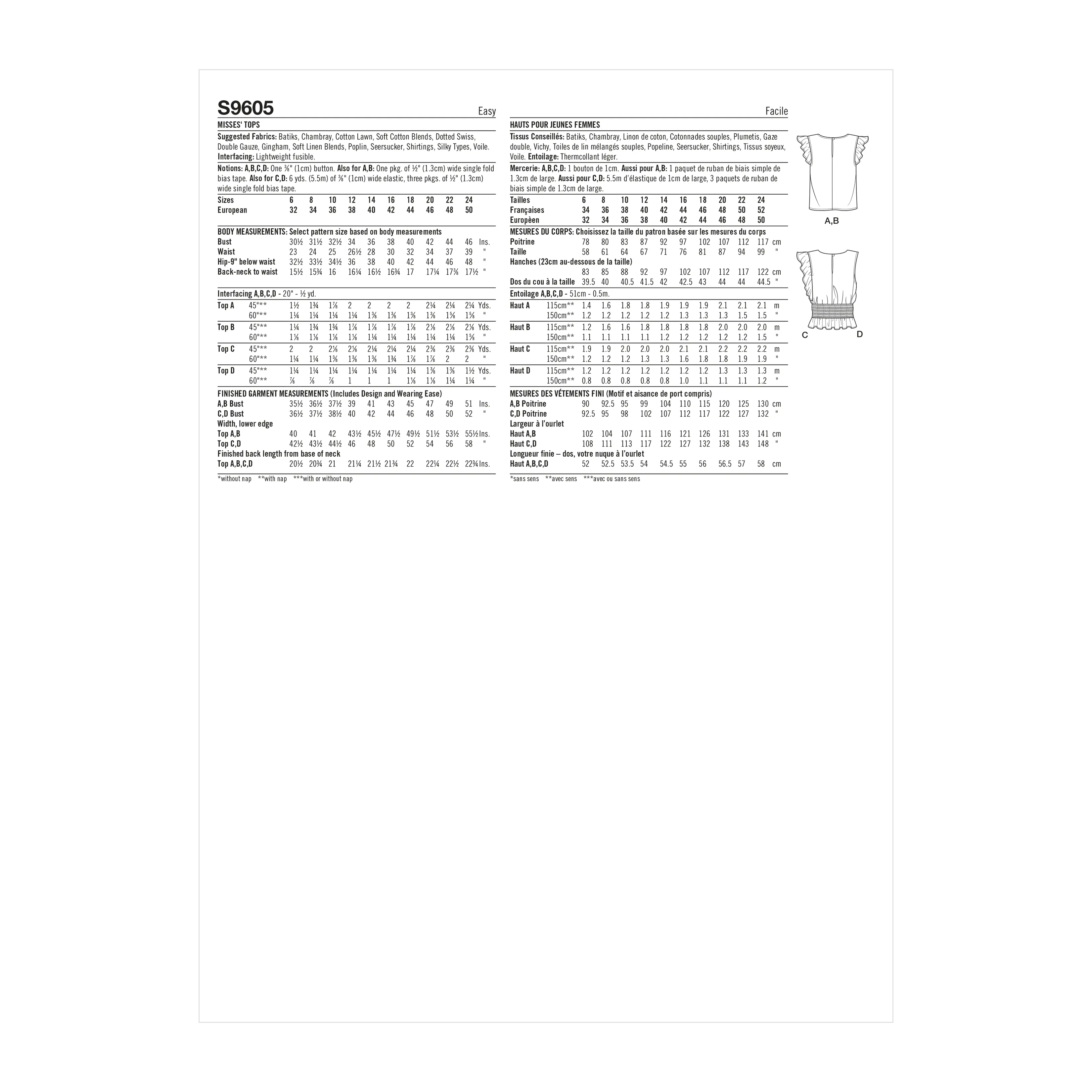 Simplicity Pattern SS9605 Misses' Tops