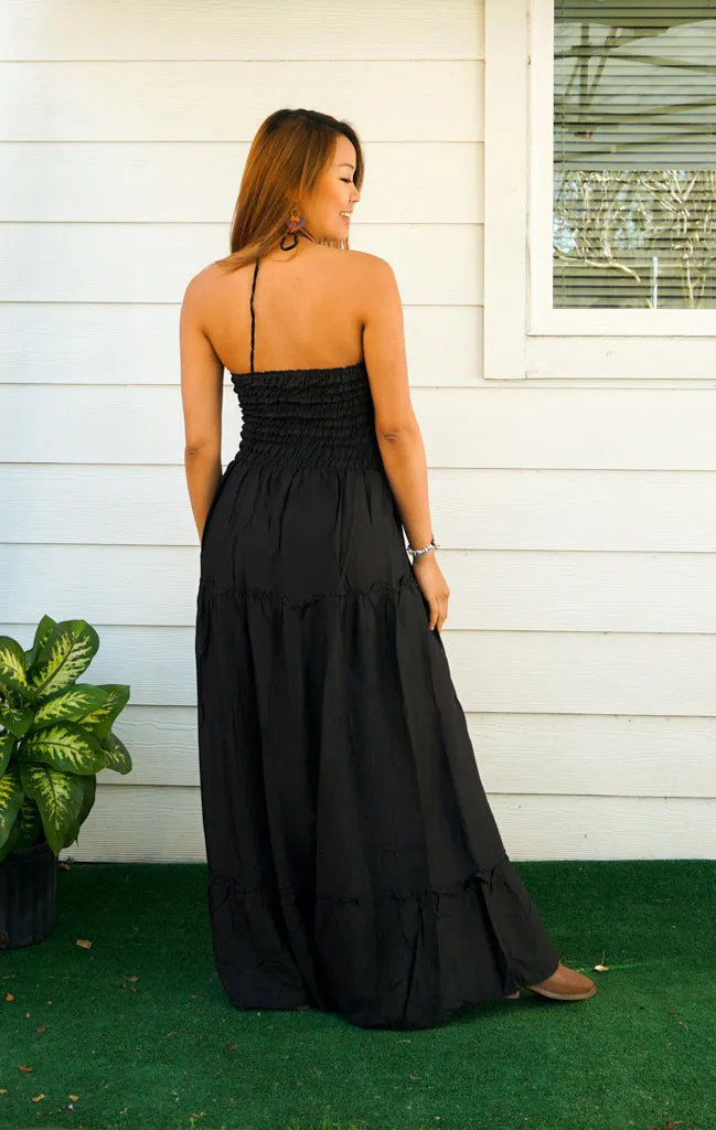 Solid Black Tiered SunDress Maxi Dress