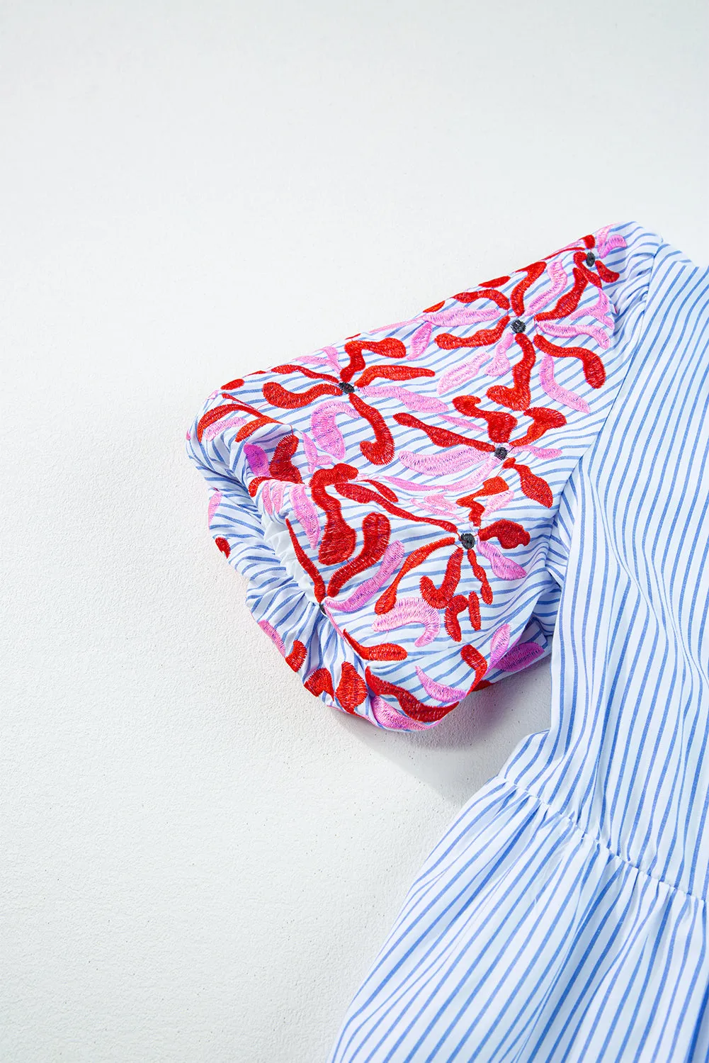 Stripe Blue Multicolor Pink Floral Tier Dress