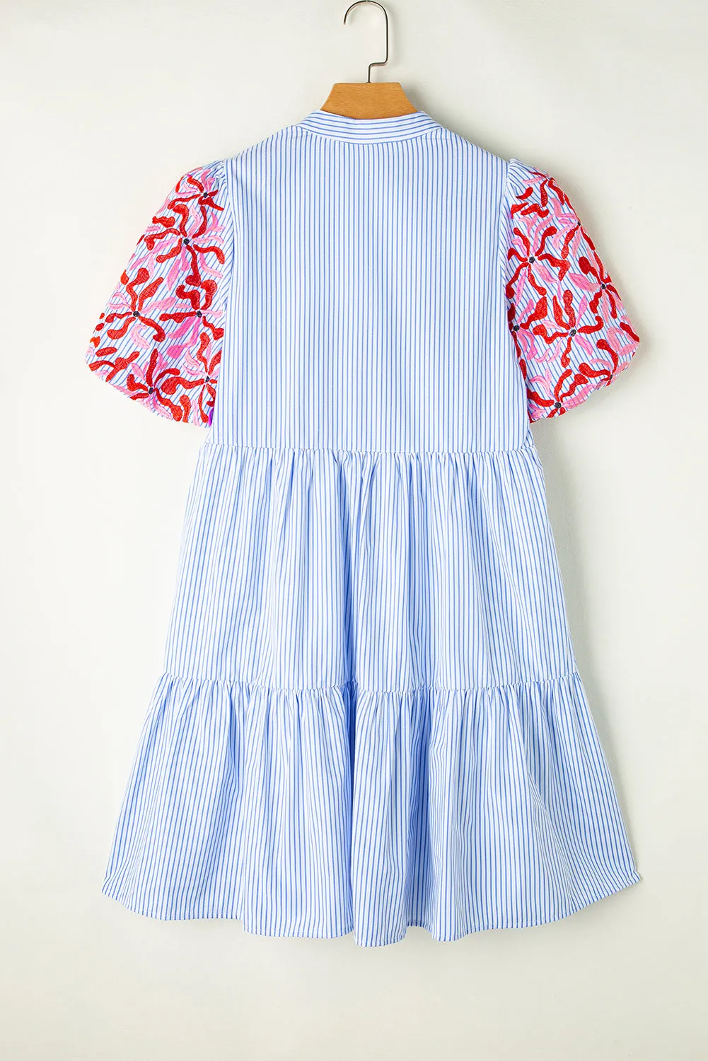 Stripe Blue Multicolor Pink Floral Tier Dress