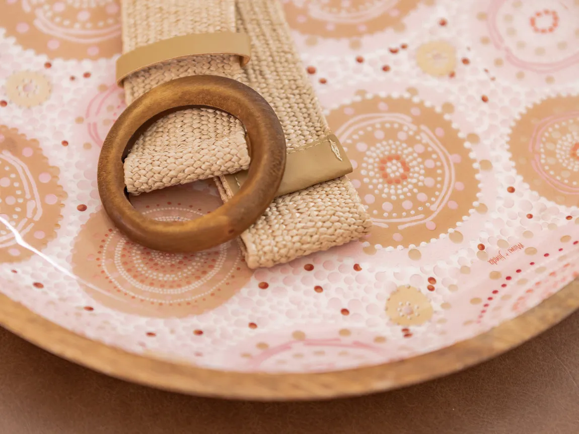 Tan Rattan Belt with Round Buckle