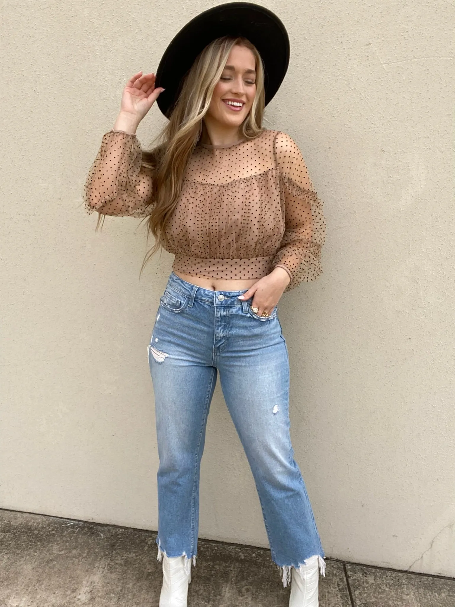 The 'Olivia' Polka Dot Mesh Top