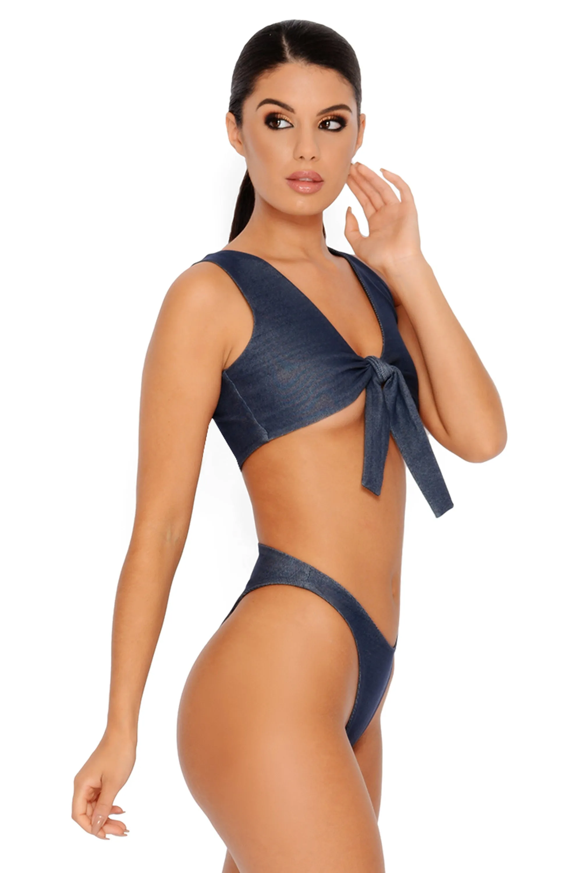 Tie And Low Bikini Bottoms in Denim