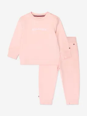 Tommy Hilfiger Baby Girls Curved Monotype Tracksuit in Pink