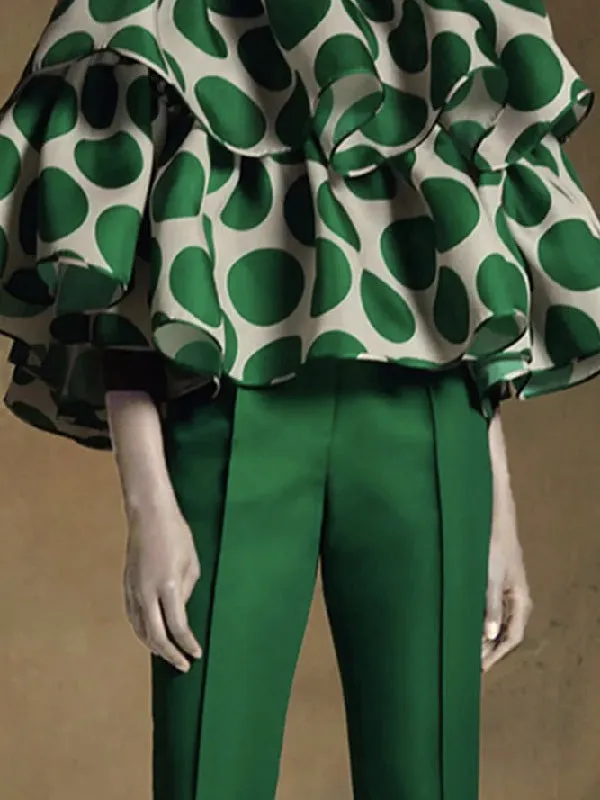 Trendy Tops Loose Tiered Falbala Polka Dot  Blouses&Shirts Tops