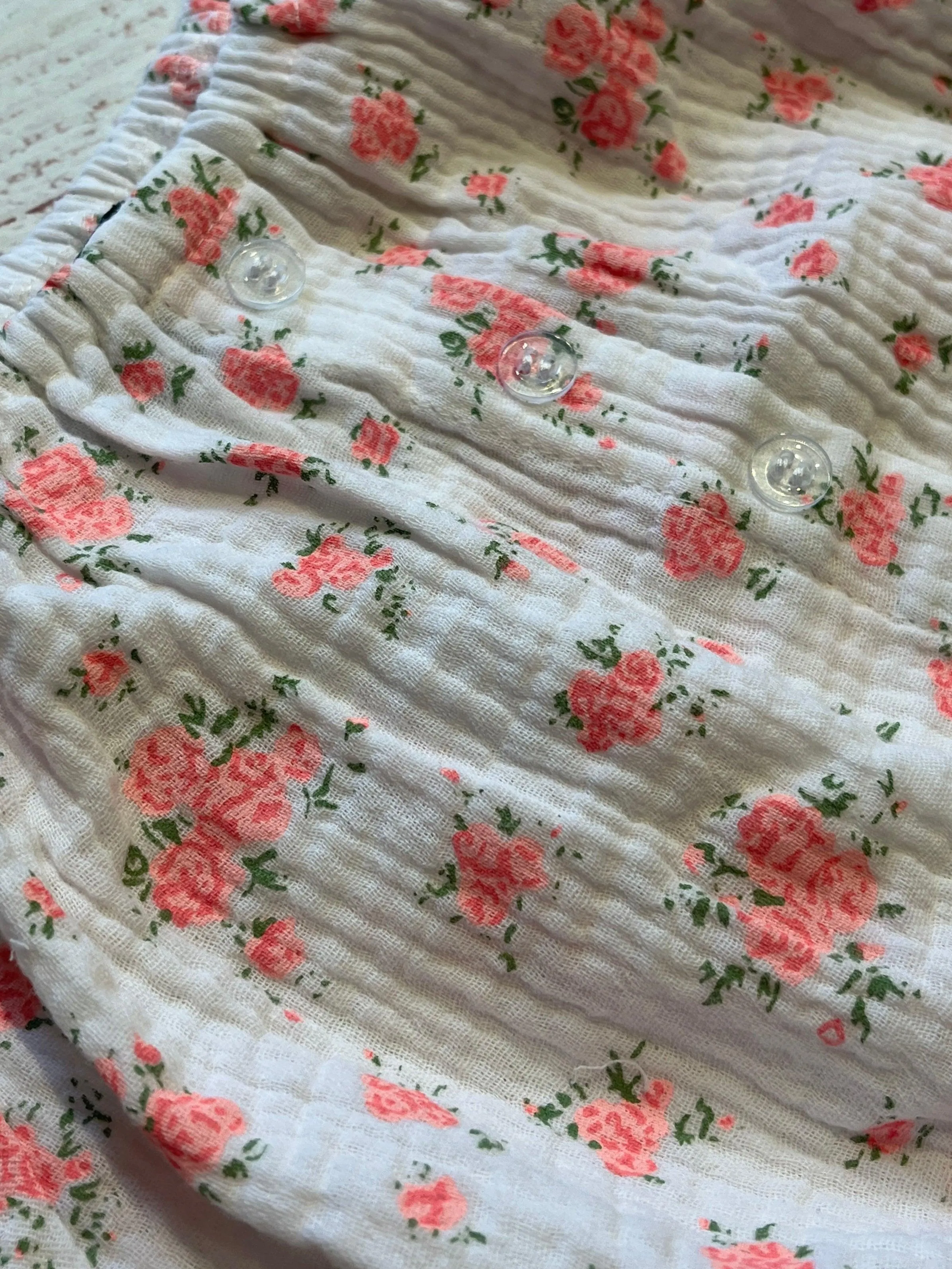 Tween Tops | Puff Sleeve: Neon Pink Floral- White | Flowers by Zoe