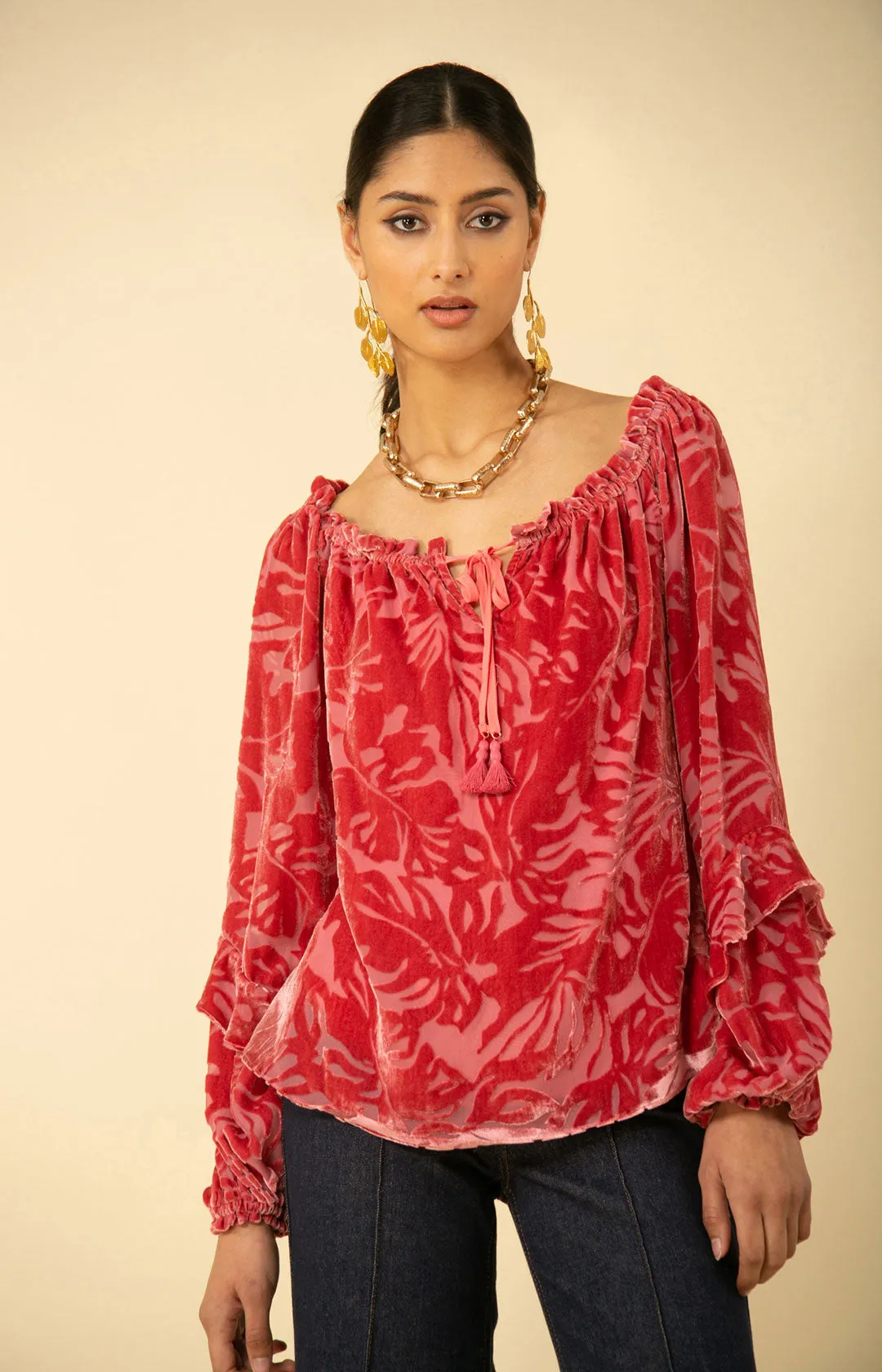 Violet Solid Velvet Burnout Top