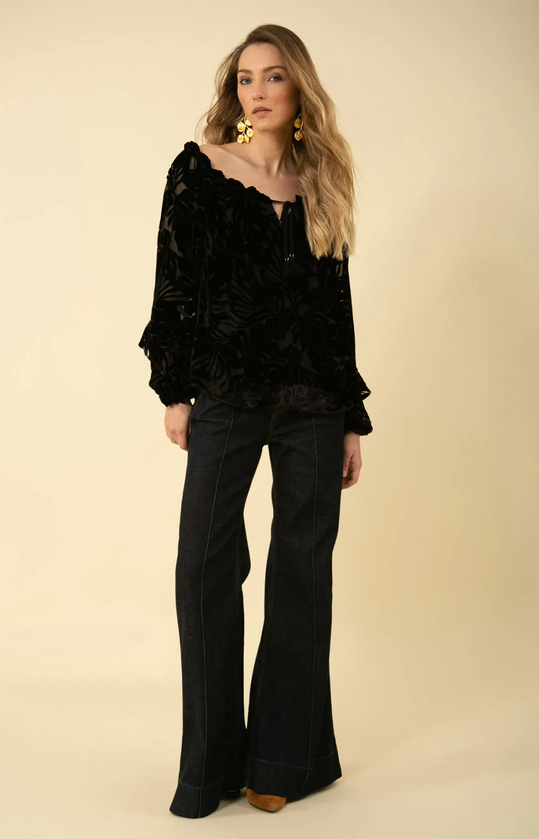 Violet Solid Velvet Burnout Top
