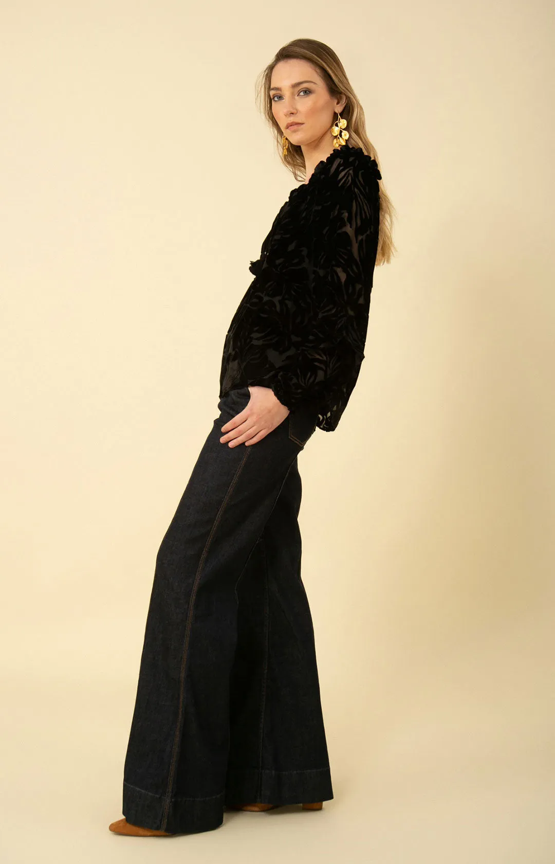 Violet Solid Velvet Burnout Top