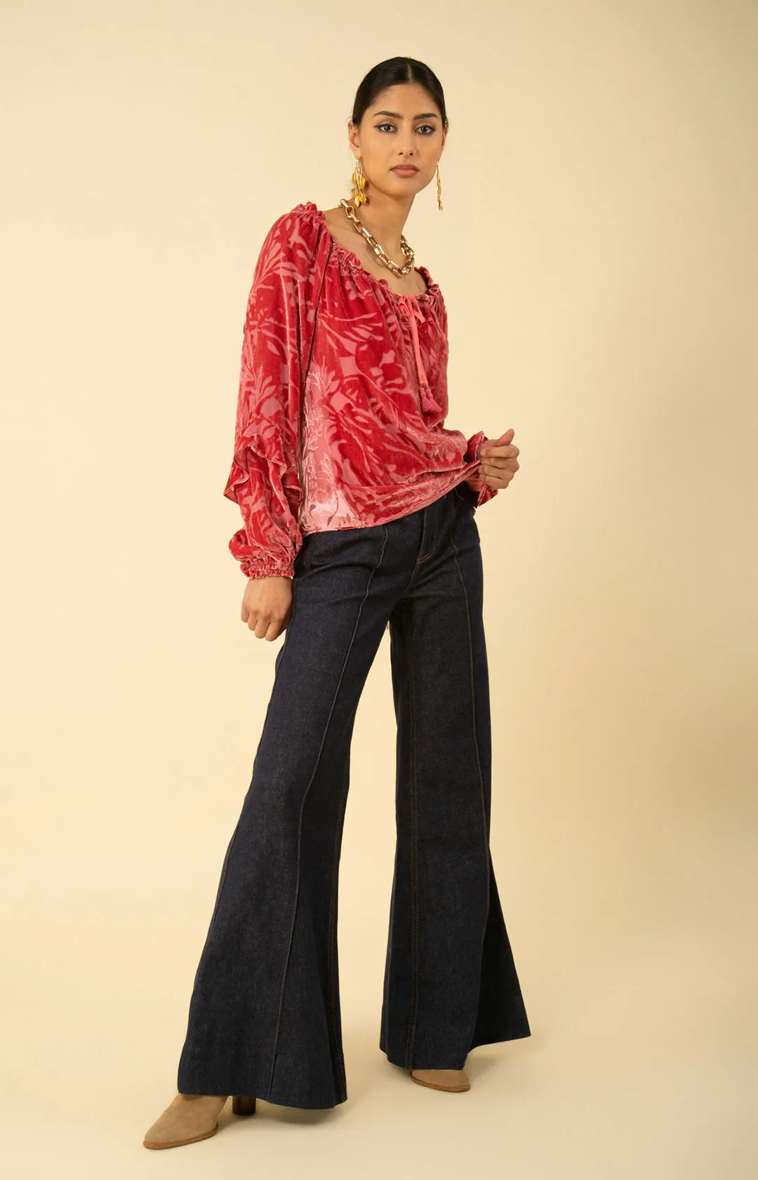 Violet Solid Velvet Burnout Top