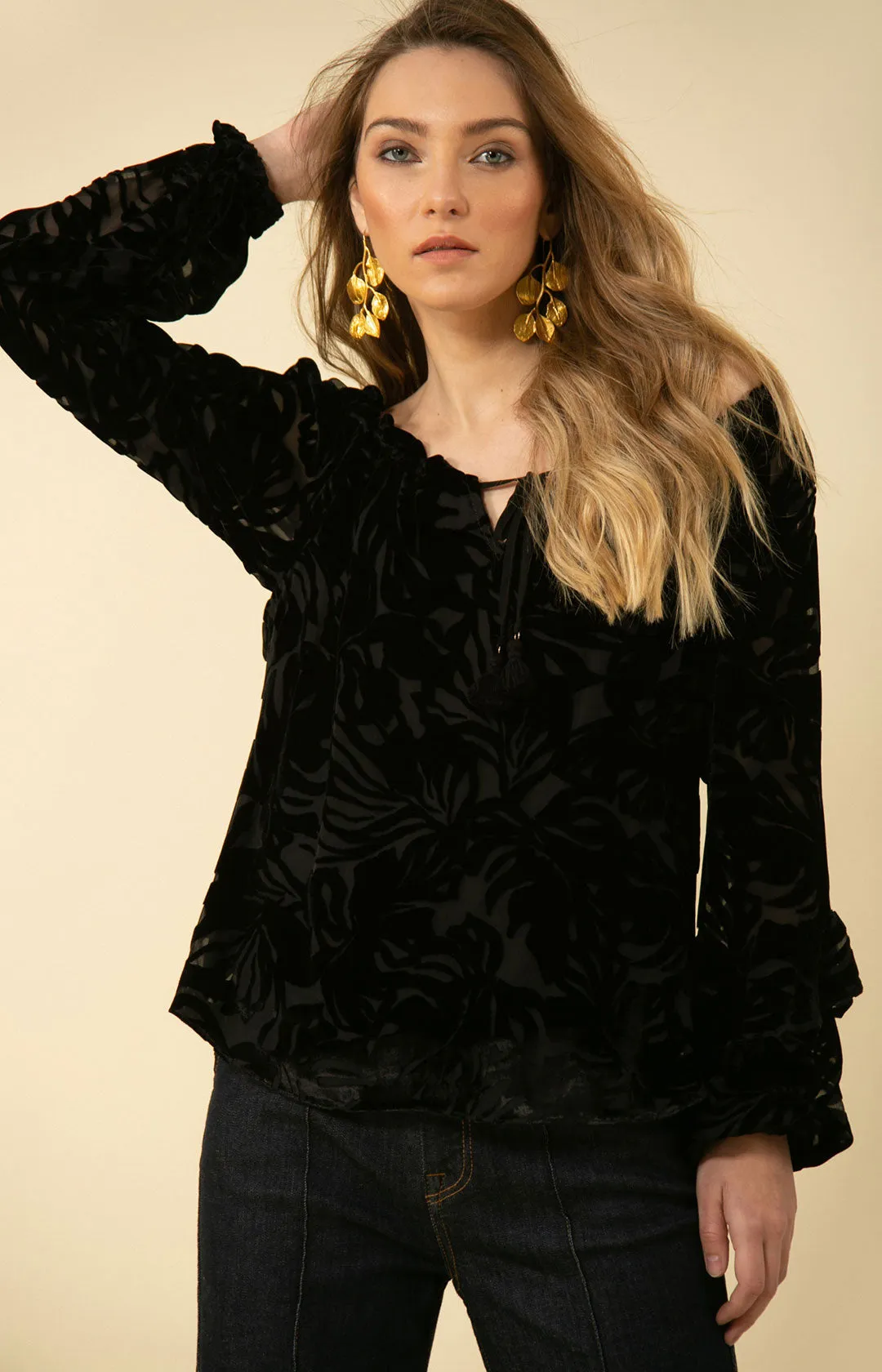Violet Solid Velvet Burnout Top