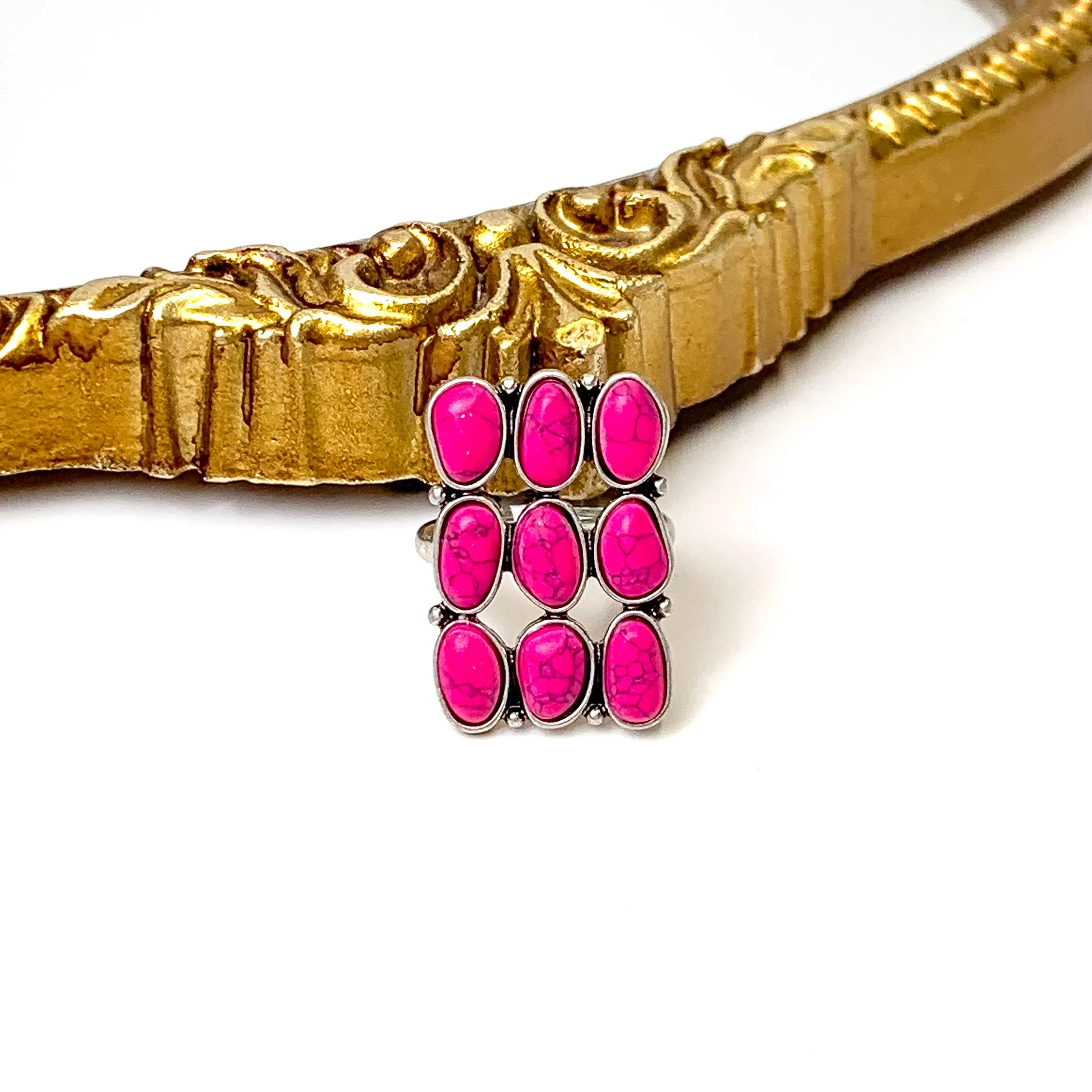 Western Nine Stone Stretchy Ring in Fuchsia Pink