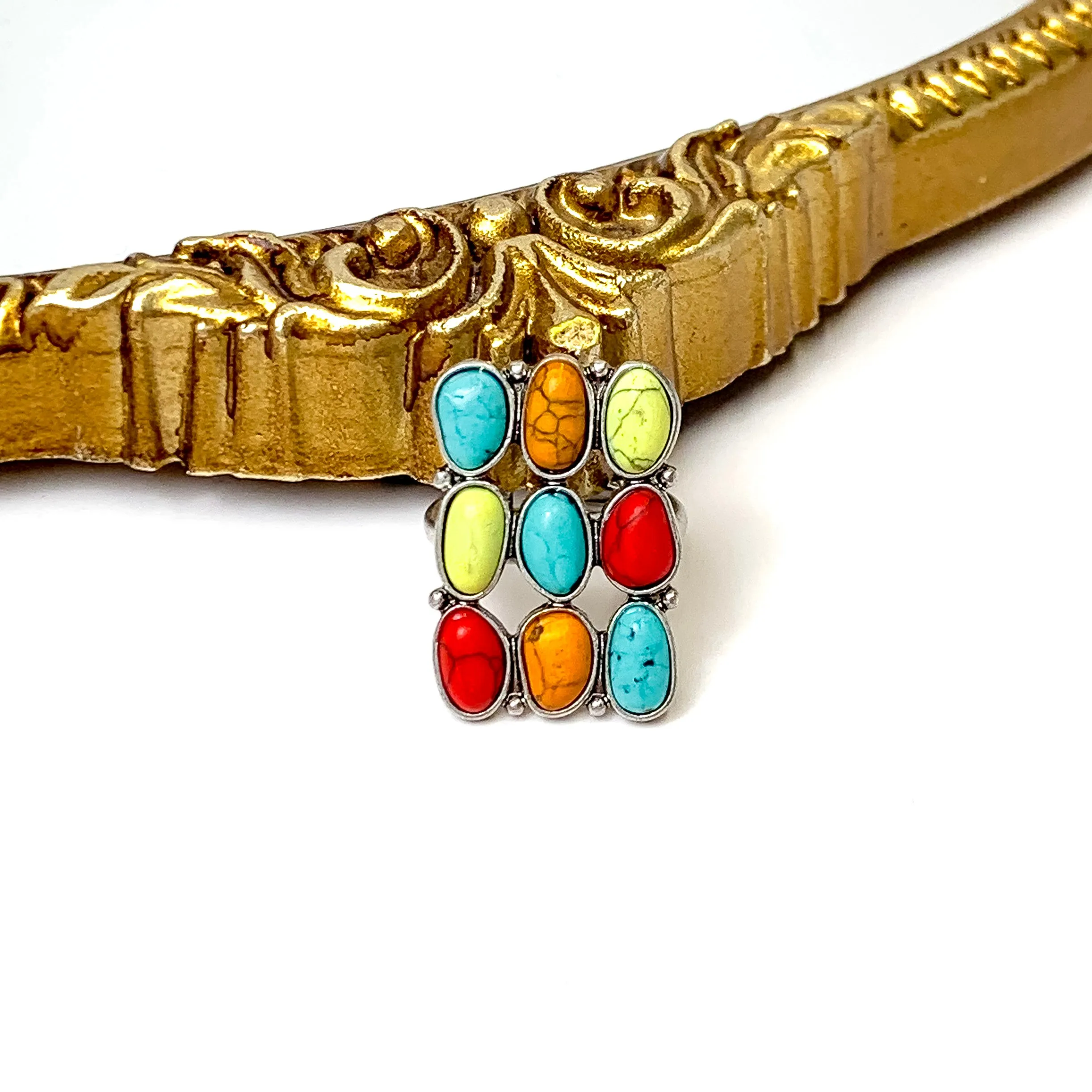 Western Nine Stone Stretchy Ring in Multicolor