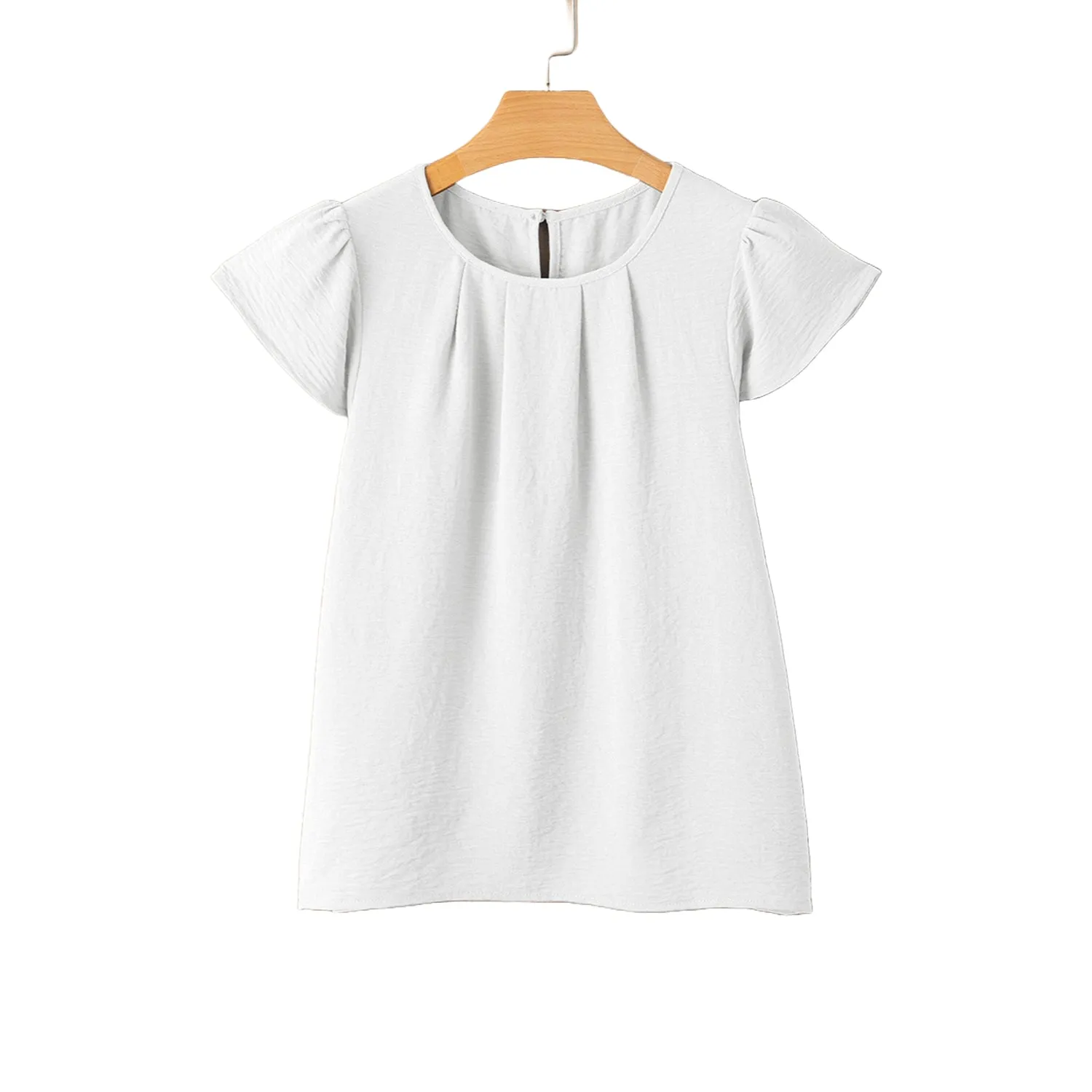 Women's Pleated Ruffle Sleeves Chiffon Blouses - Casual Summer Top