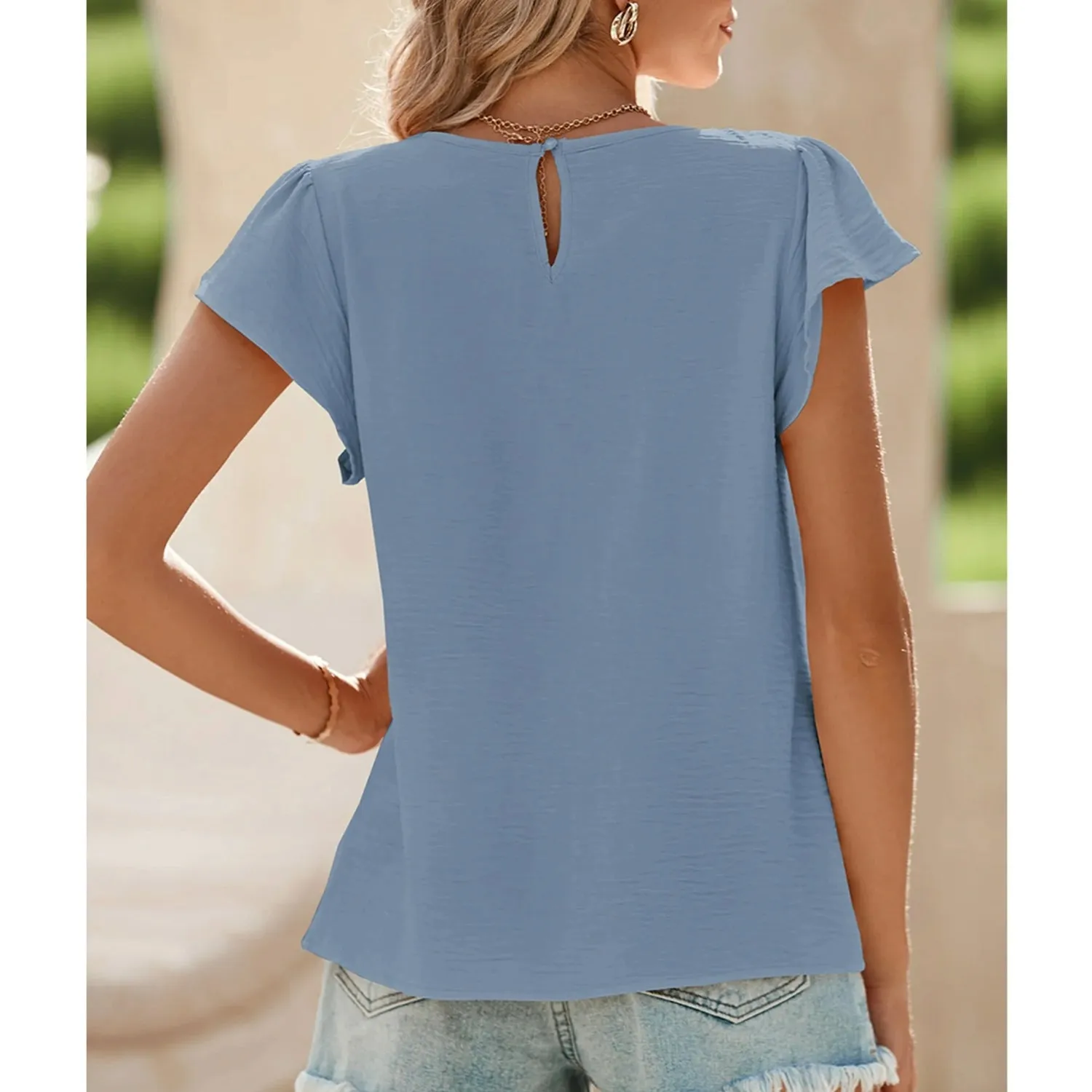 Women's Pleated Ruffle Sleeves Chiffon Blouses - Casual Summer Top