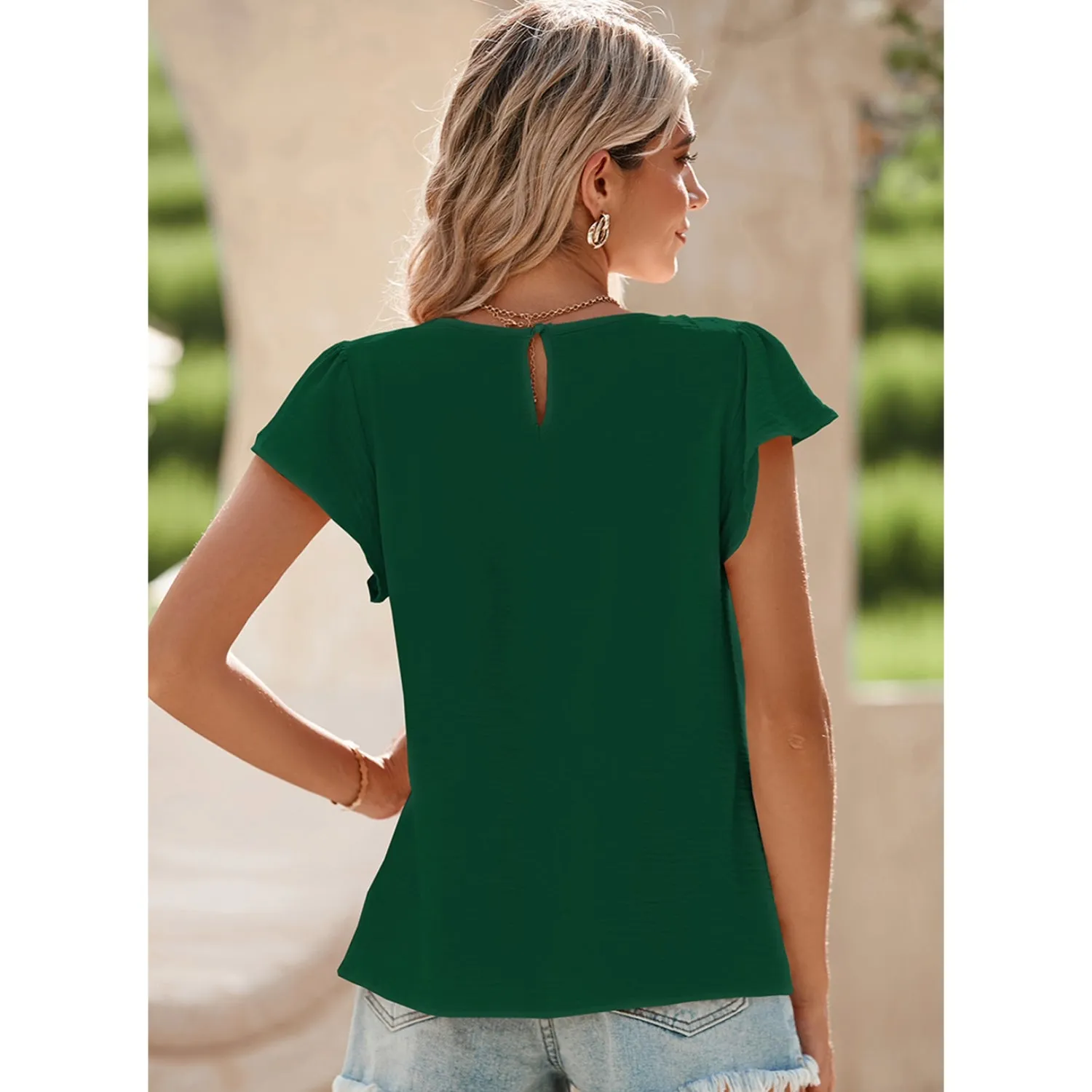 Women's Pleated Ruffle Sleeves Chiffon Blouses - Casual Summer Top
