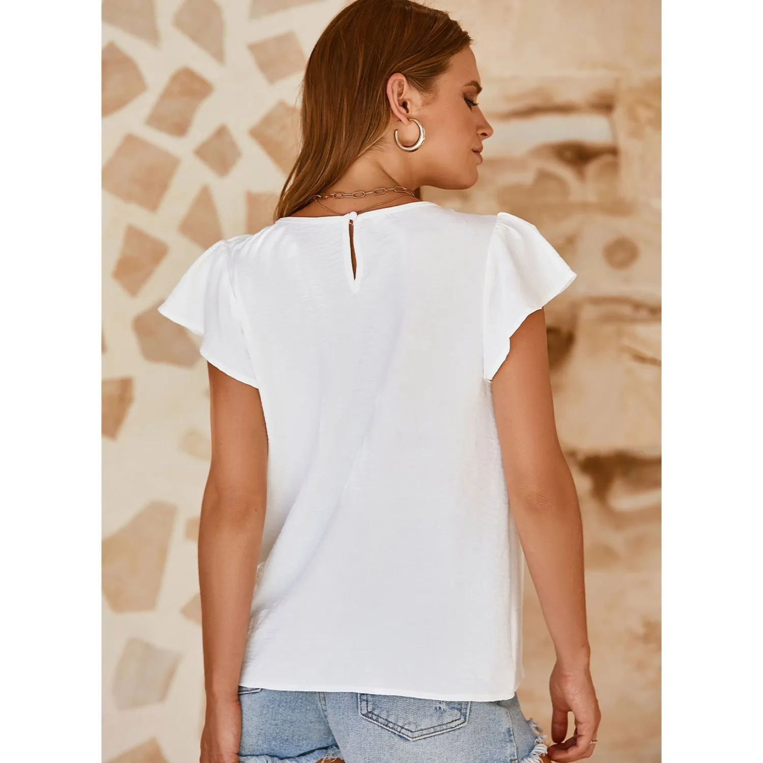 Women's Pleated Ruffle Sleeves Chiffon Blouses - Casual Summer Top