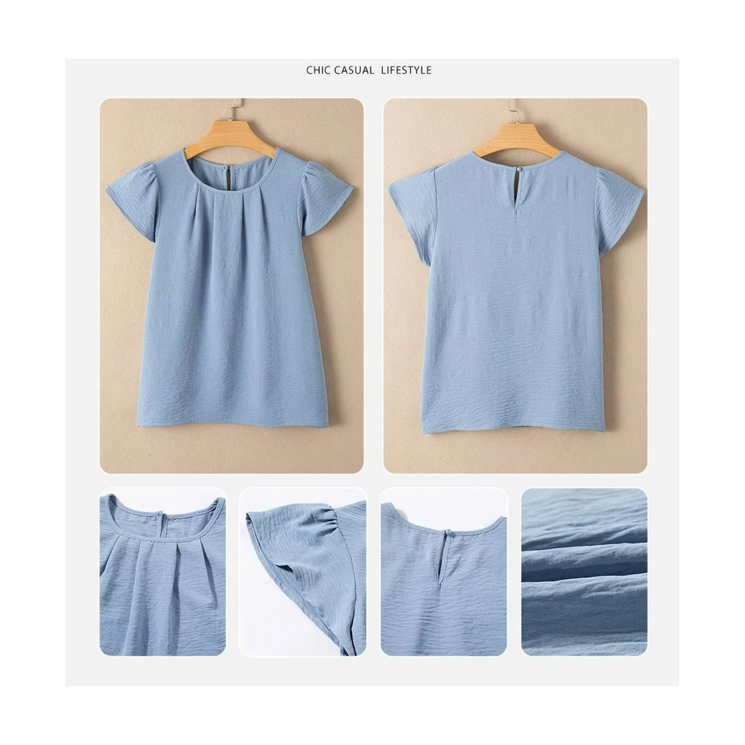 Women's Pleated Ruffle Sleeves Chiffon Blouses - Casual Summer Top